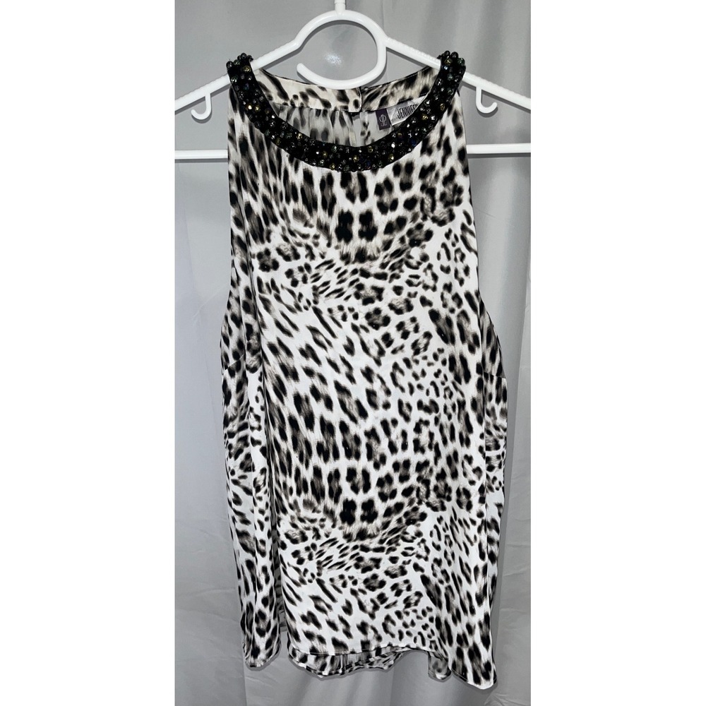 Jennifer Lopez Leopard Print Beaded Halter Top Sleeveless Blouse XL Animal Print